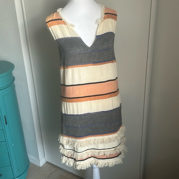 Anthropologie Holding Horses Sleeveless Boho Fringe Striped Shift Dress - Picture 14 of 14
